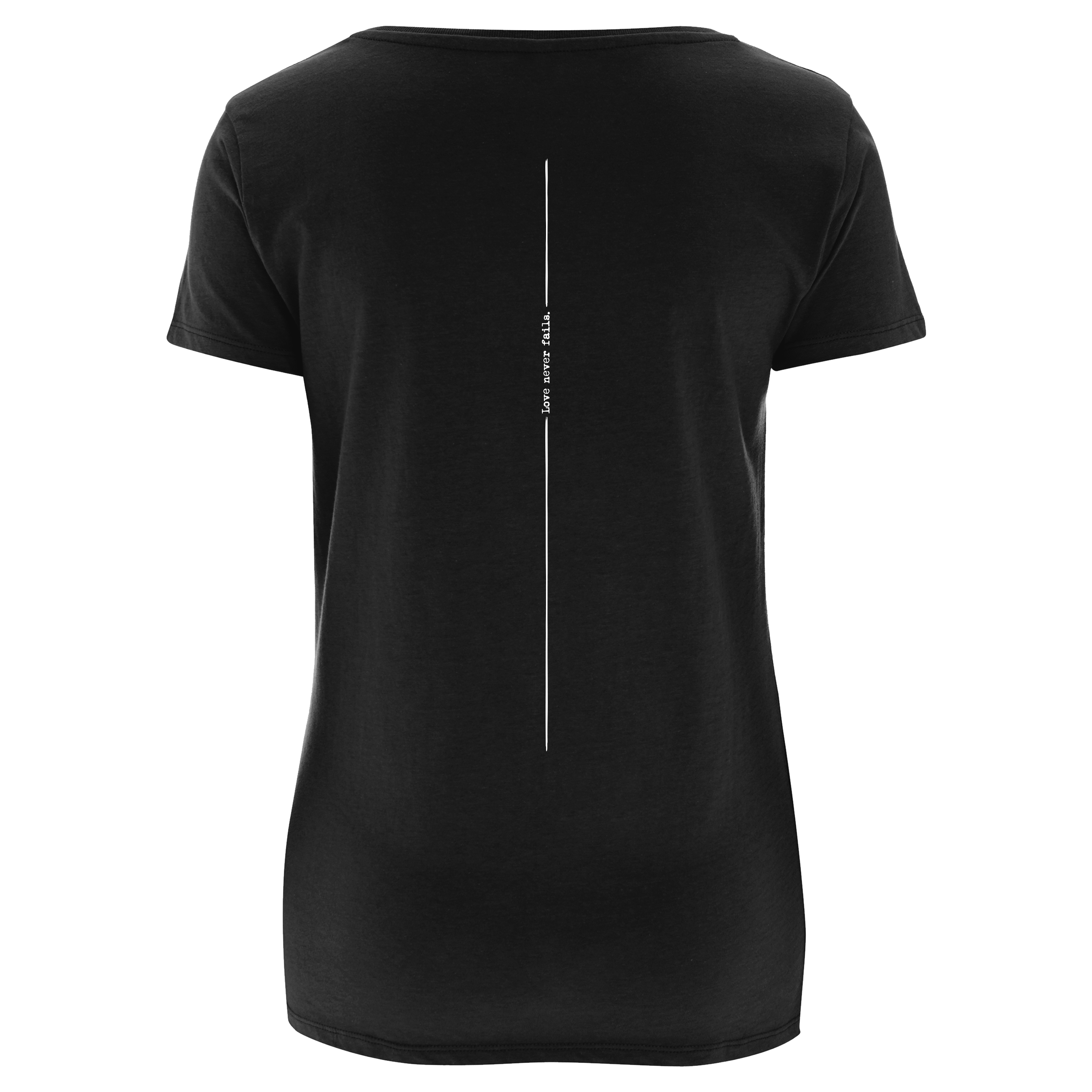 Girlie-Shirt – Love never fails – schwarz