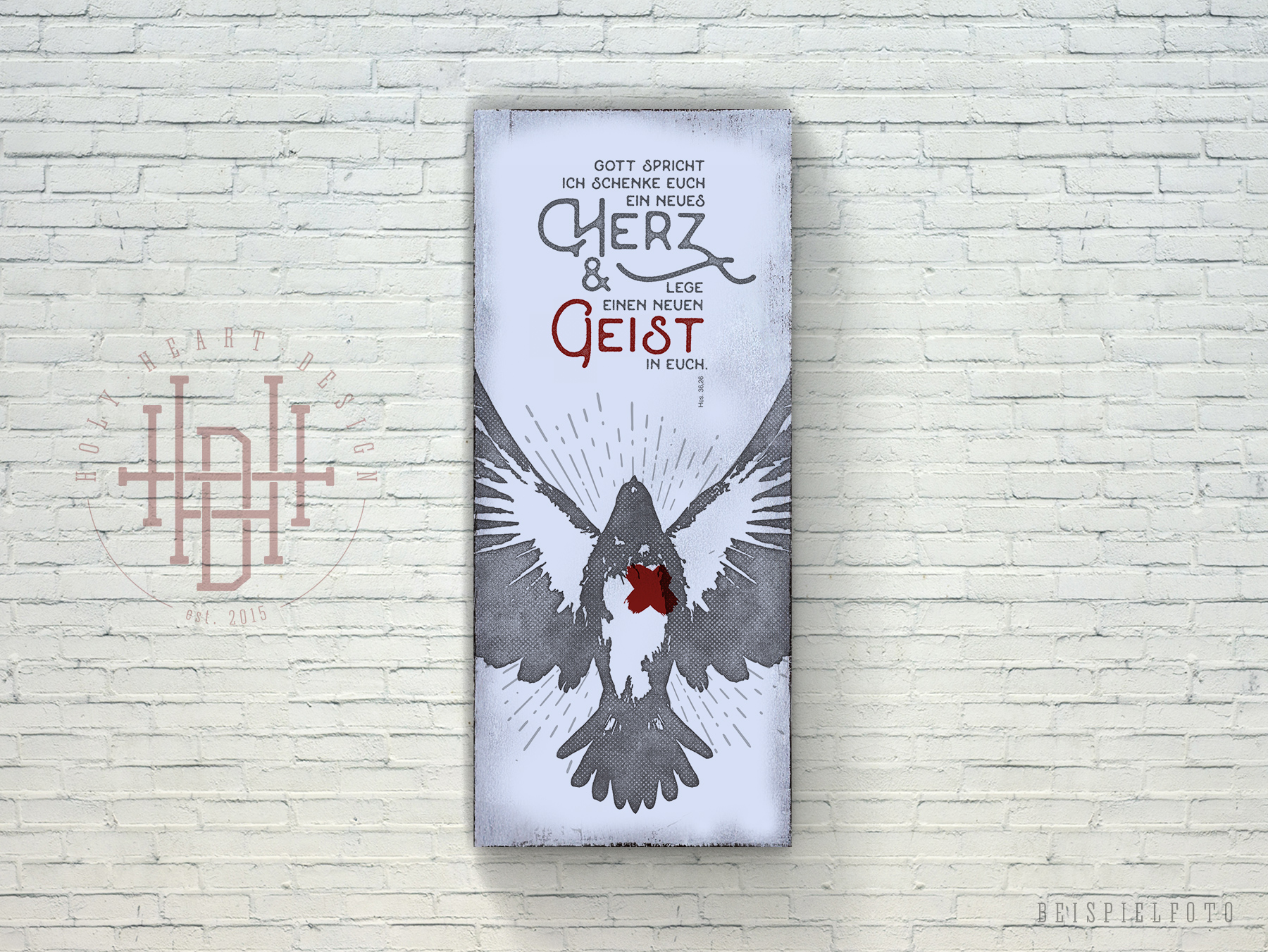 Neues Herz (01) – Vintage Wandbild (Holz) mit Bibelvers